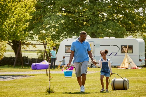 family with caravan